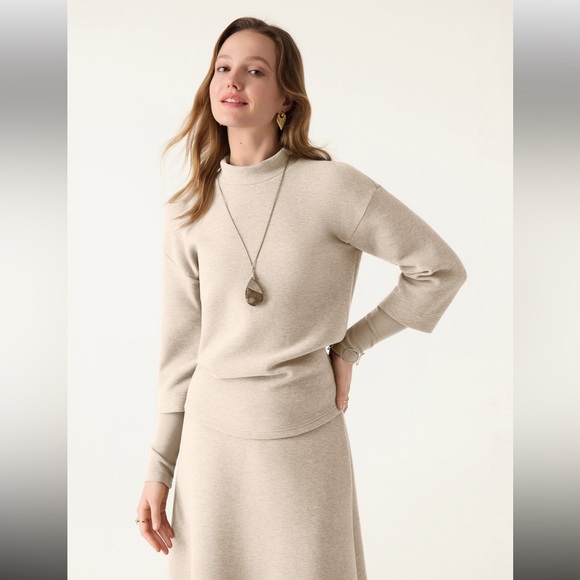 OGL Tops - OGL NEW Heather Beige FuzzLuxe Mockneck Sleeve Warmer Top Size Medium